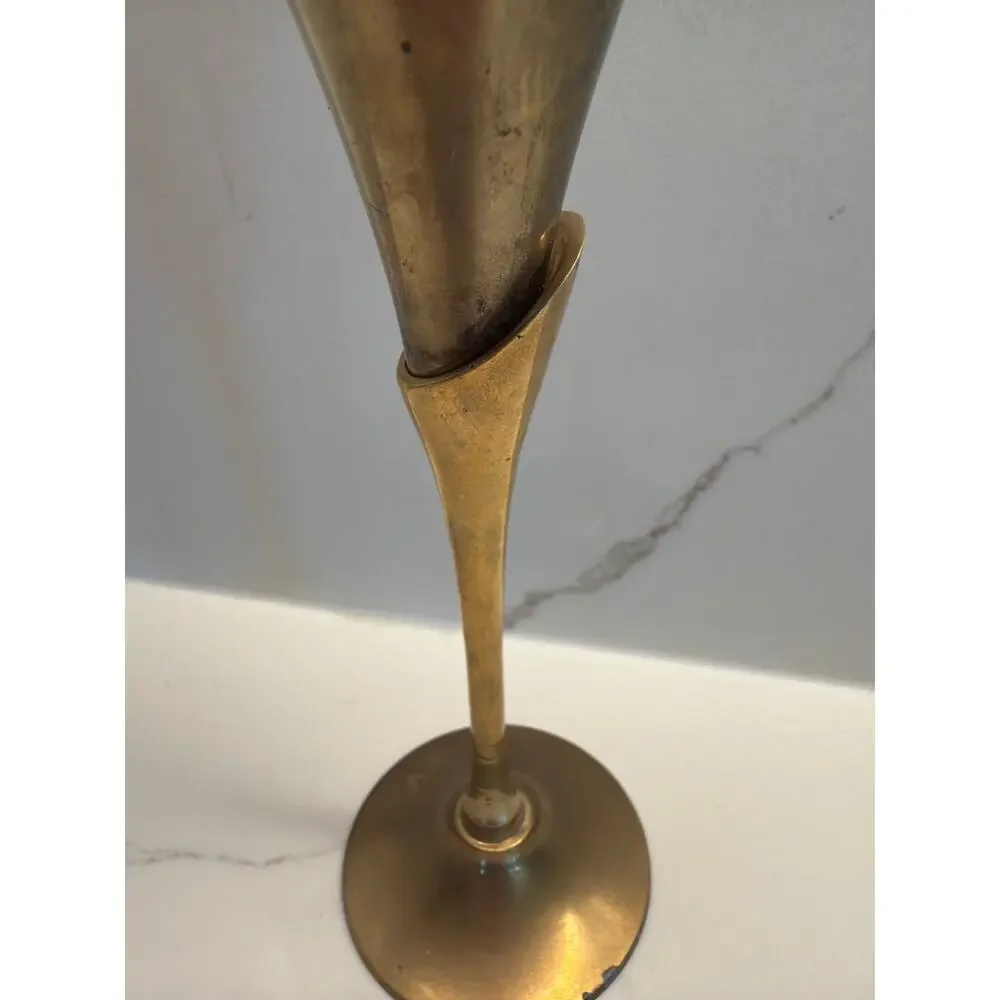 Vintage Champagne Brass Flute Brass stem and a Silver-Plated Bowl Replacement